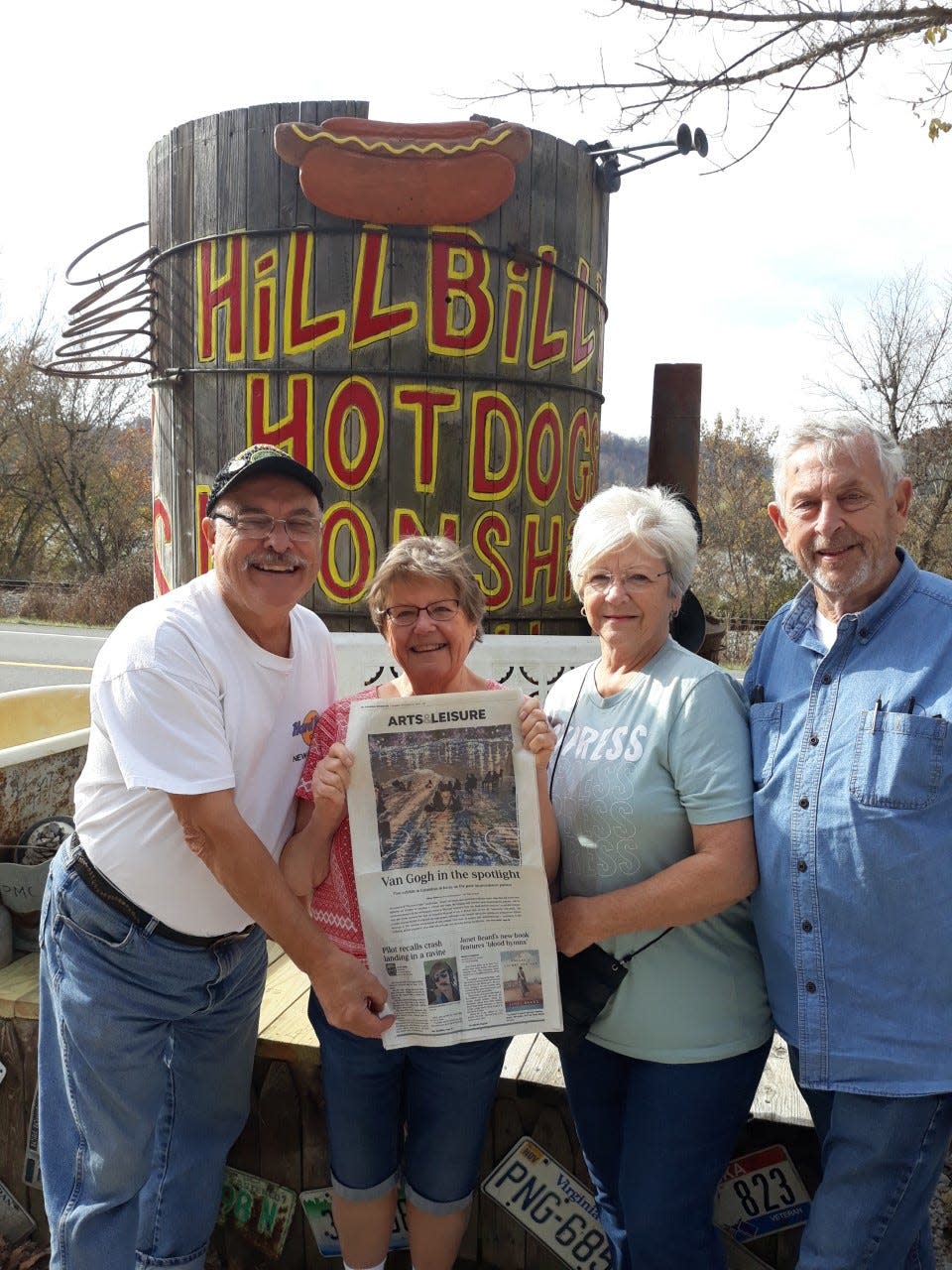 WEST VIRGINIA
Dave and Pat Reedy and Linda and Bob Shier visit Hillbilly Hotdogs along the river near Point Pleasant in Lesage West Virginia. They say don't judge a book by its cover: It's a fun place, and the ultimate tourist stop with friends.