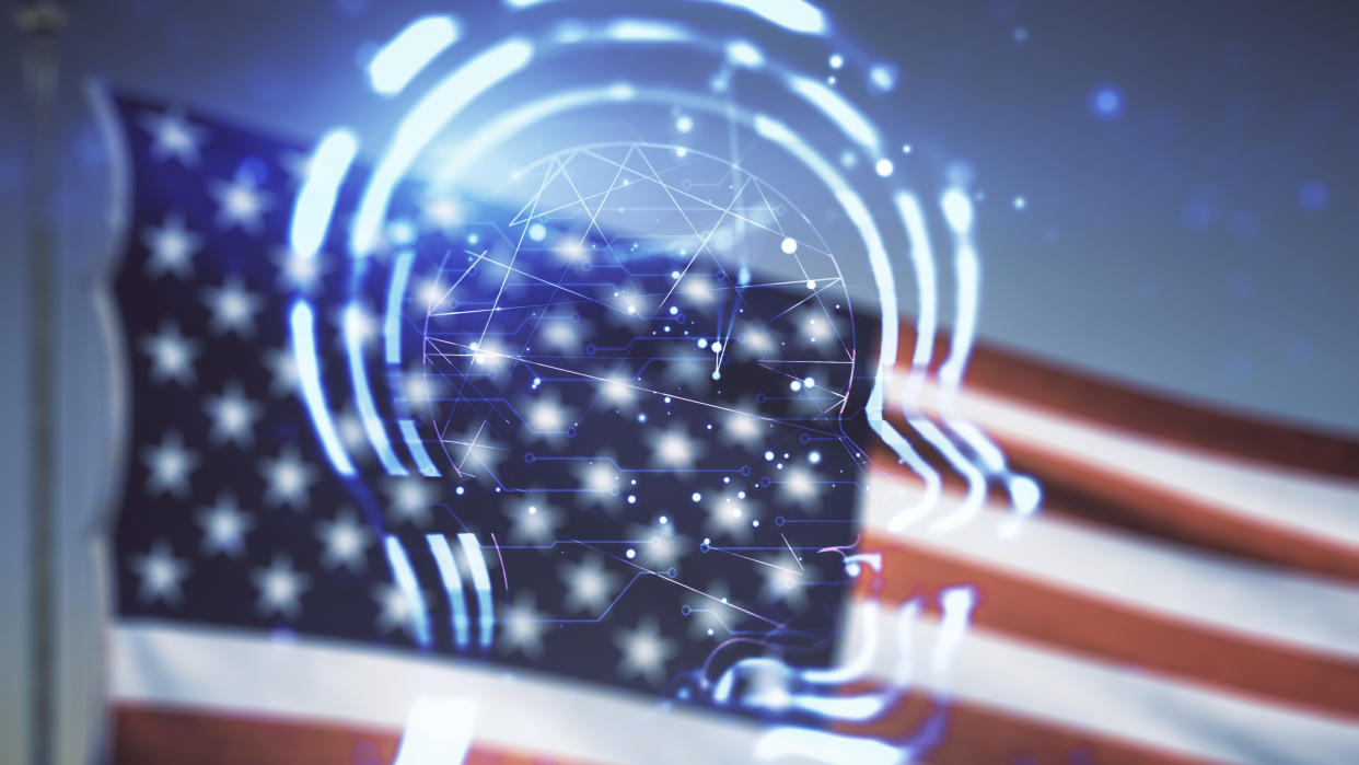  American flag with AI head on it 