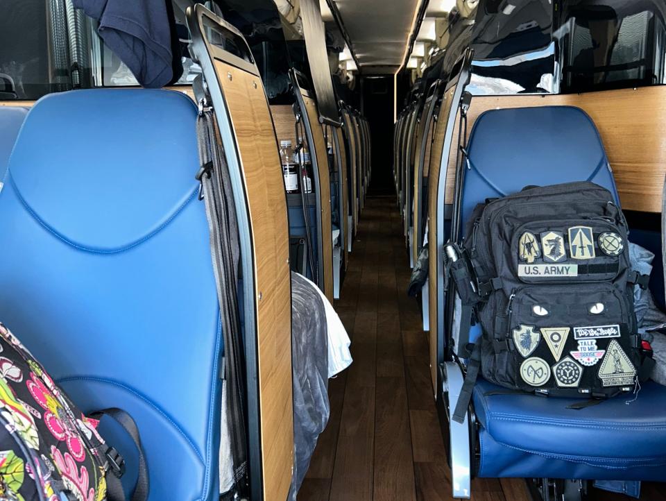 napaway blue seats in bus