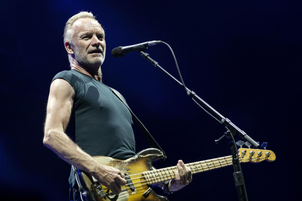 Sting performs during his concert in Papp Laszlo Budapest Sports Arena in Budapest, Hungary, on July 2, 2019. (Balazs Mohai/MTI via AP, File)