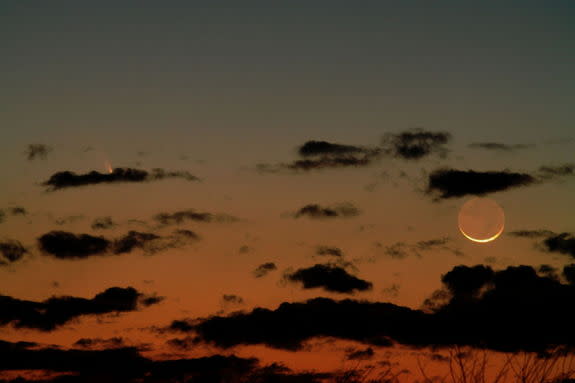 Astrophotographer Joe Shuster sent in a photo of Comet Pan-STARRS and the crescent moon taken in Salem, Missouri, March 12, 2013.