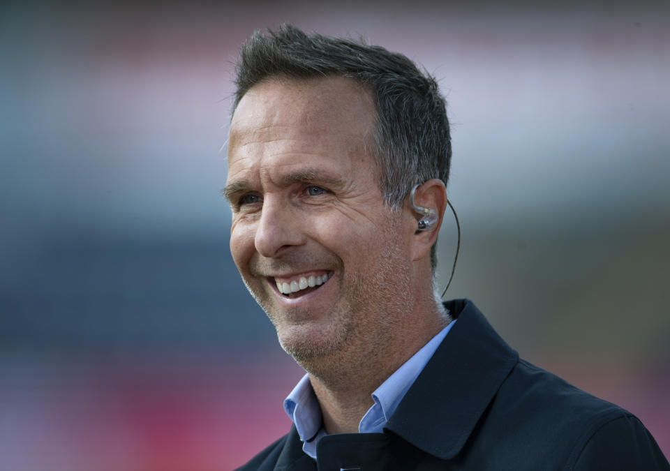 Michael Vaughan is seen here performing his duties as a cricket pundit on BBC Sport.