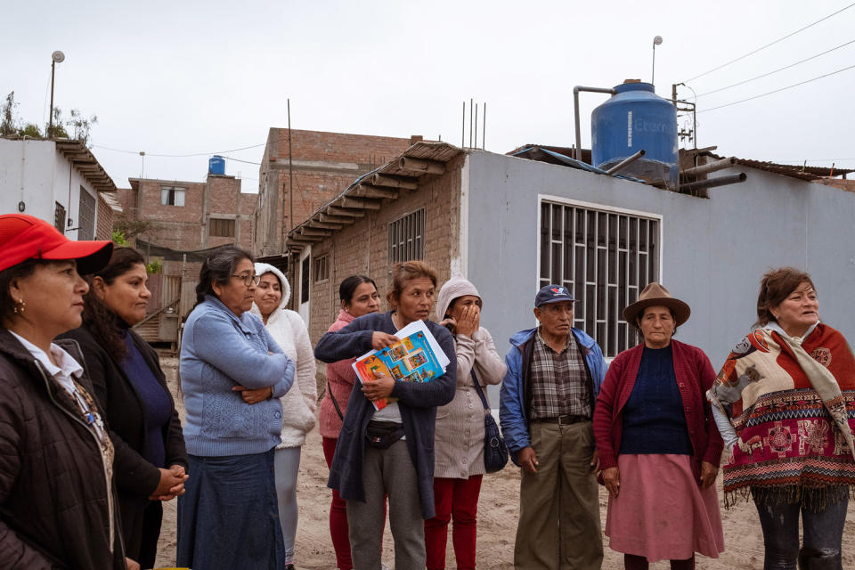 Residents of Peralvillo in Chancay, whose houses have been severely affected by the tunnel construction. (Florence Goupil for NBC News)