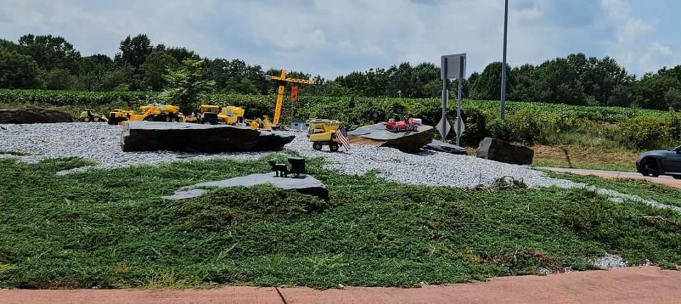 The toy truck construction site was a roadside attraction in Delta. PennDOT ordered it removed after a resident complained it posed a safety hazard.