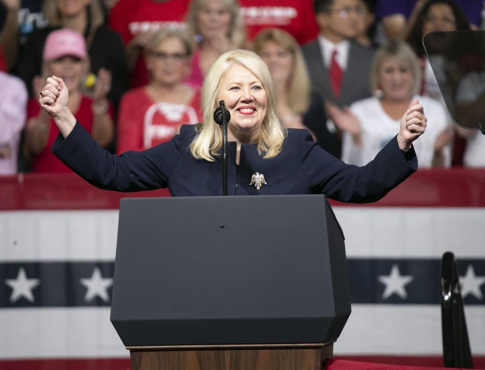 U.S. Rep. Debbie Lesko, R-Ariz., seen here speaking at a rally for President Donald Trump in Phoenix Feb.19, 2020, is planning to retire from congress and run for a seat on the Maricopa Couty Board of Supervisors.