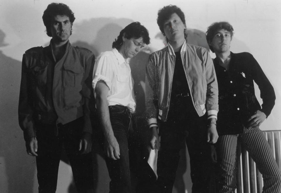 Golden Earring, a Dutch rock band featuring Cesar Zuiderwijk, Rinus Gerritsen, Barry Hay and George Kooymans, takes a group portrait in 1983.