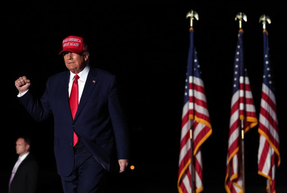 Former US President Donald Trump speaks during a rally at the Arnold Palmer Regional Airport on November 5, 2022 in Latrobe, Pennsylvania.