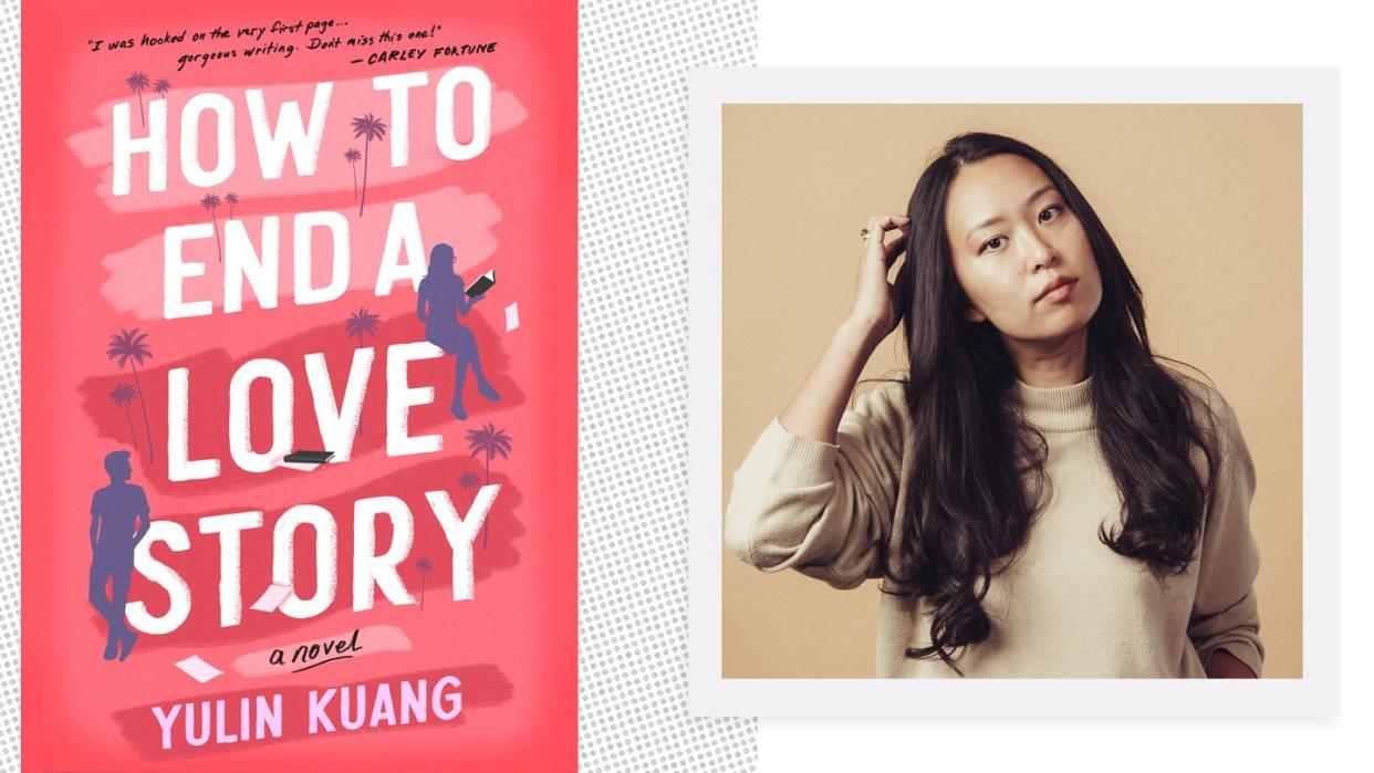 the cover of how to end a love story beside a headshot of yulin kuang