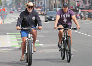 <p>Arnold Schwarzenegger and son Joseph Baena get some fresh air during a bike ride in Santa Monica on Monday.</p>