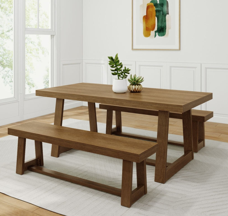 Buy seating for the entire family with a dining table and matching benches.