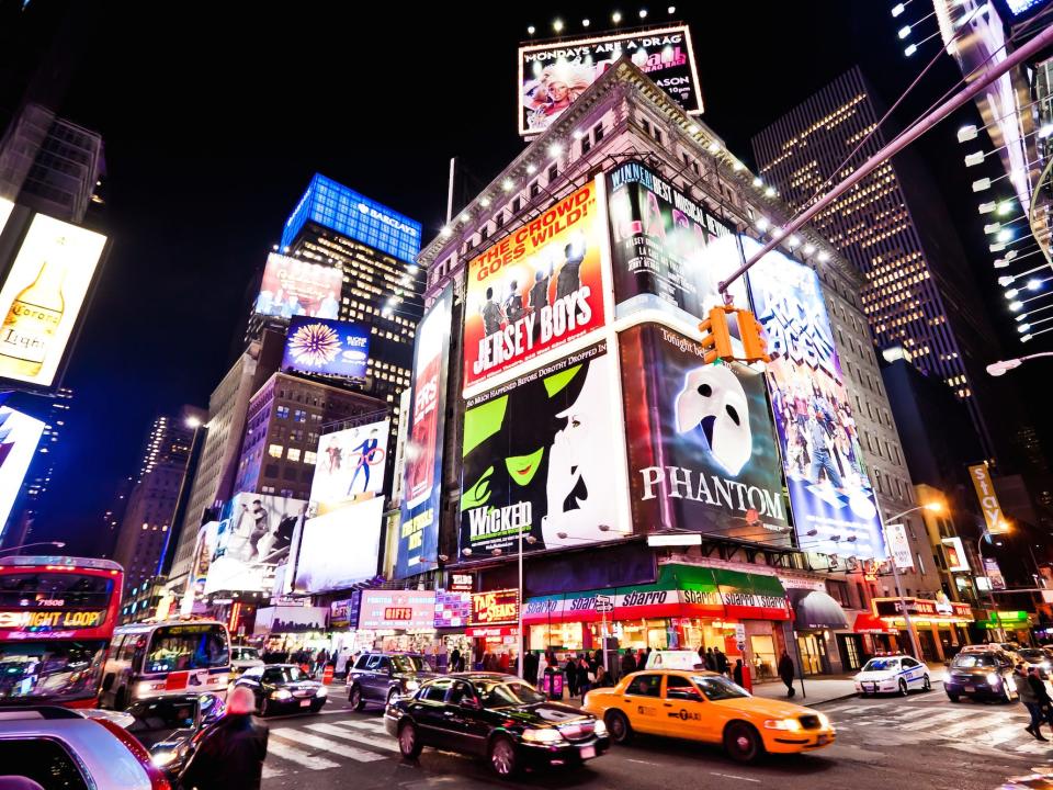 Broadway NYC billboards at night