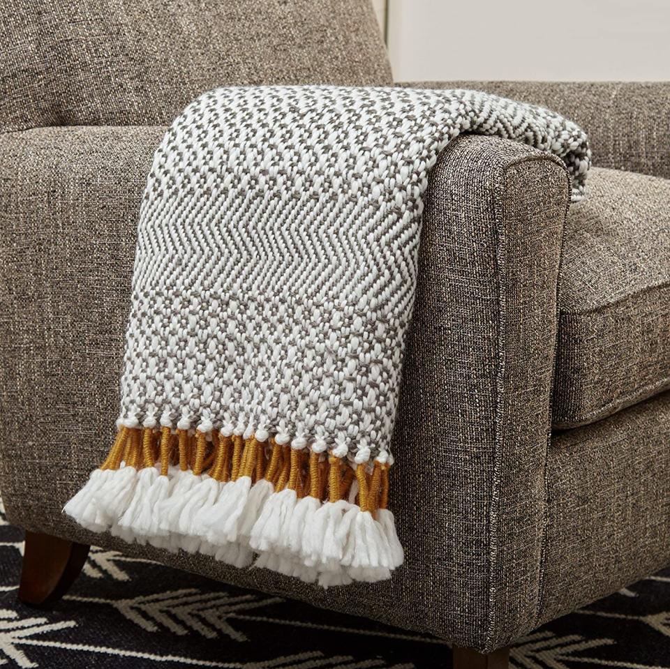 Rivet Modern Hand-Woven Stripe Fringe Throw Blanket, best gifts for couples 