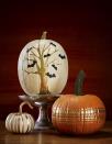 <p>Use gold permanent marker to draw tree on tall white pumpkin. Add bat stickers, and you're golden!</p><p><a class="link " href="https://www.amazon.com/Paper-House-Productions-STP-0043E-Halloween/dp/B011Q3L4Q8?tag=syn-yahoo-20&ascsubtag=%5Bartid%7C10070.g.331%5Bsrc%7Cyahoo-us" rel="nofollow noopener" target="_blank" data-ylk="slk:SHOP BAT STICKERS;elm:context_link;itc:0;sec:content-canvas">SHOP BAT STICKERS</a></p>