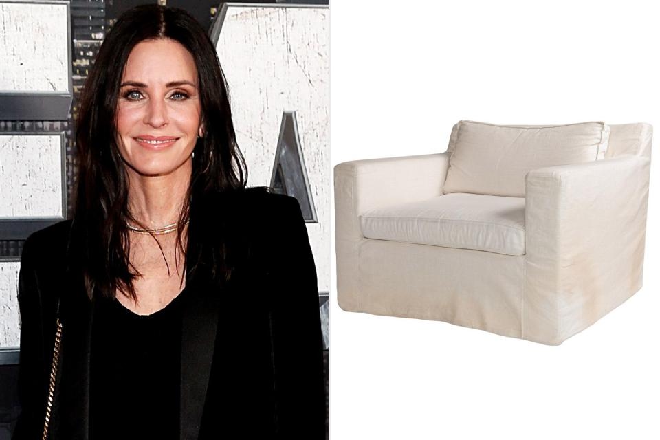 <p>Dominik Bindl/FilmMagic; Courtesy Image</p> Courteney Cox has curated a private sale for Chairish featuring items from her personal collection.