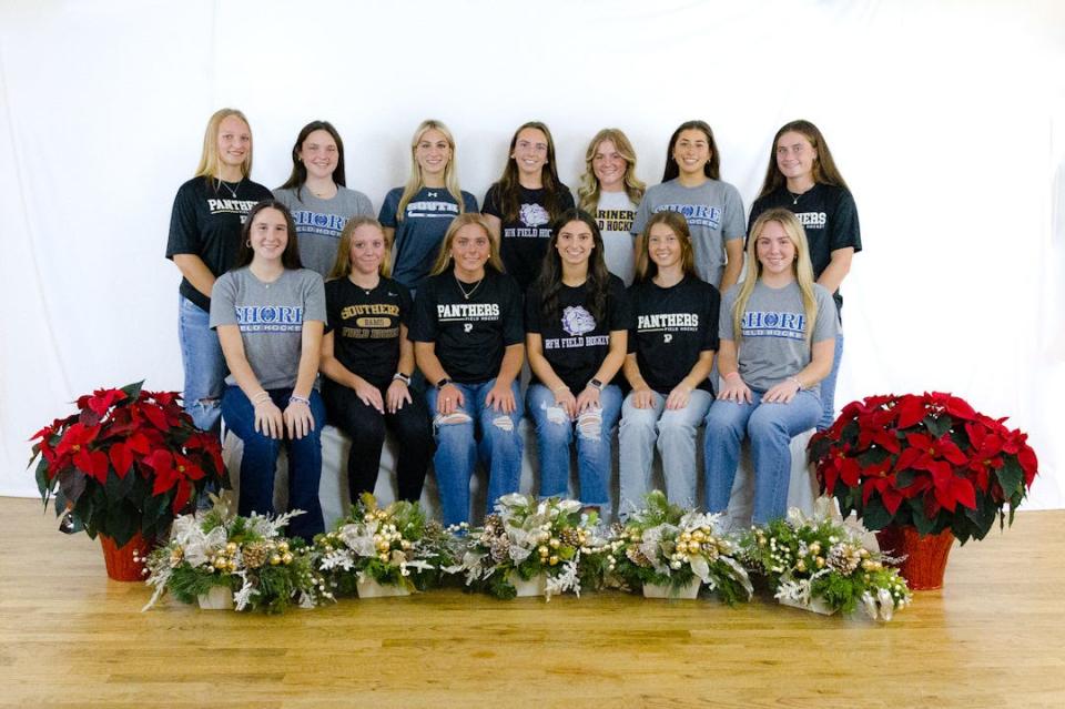 The Shore Conference Field Hockey Coaches Association All-Shore first team: Top Row:  Left to right Haley Fox, (Point Pleasant Borough); Teagan Harmon, (Shore);  Makenna Blozen (Middletown South); Sylvie Notine (Rumson-Fair Haven);  Rachel Tetzlaff (Toms River North);  Emma Haynes (Shore) and Camryn Johnson (Point Pleasant Borough); Bottom Row: left to right Marin Stefanelli (Shore); Jessica Bruther (Southern);  Caroline DeKenipp (Point Pleasant Borough);  Izzy Kaczor (Rumson-Fair Haven);  Codi Damerau  (Point Pleasant Borough) and Briella Elias (Shore).