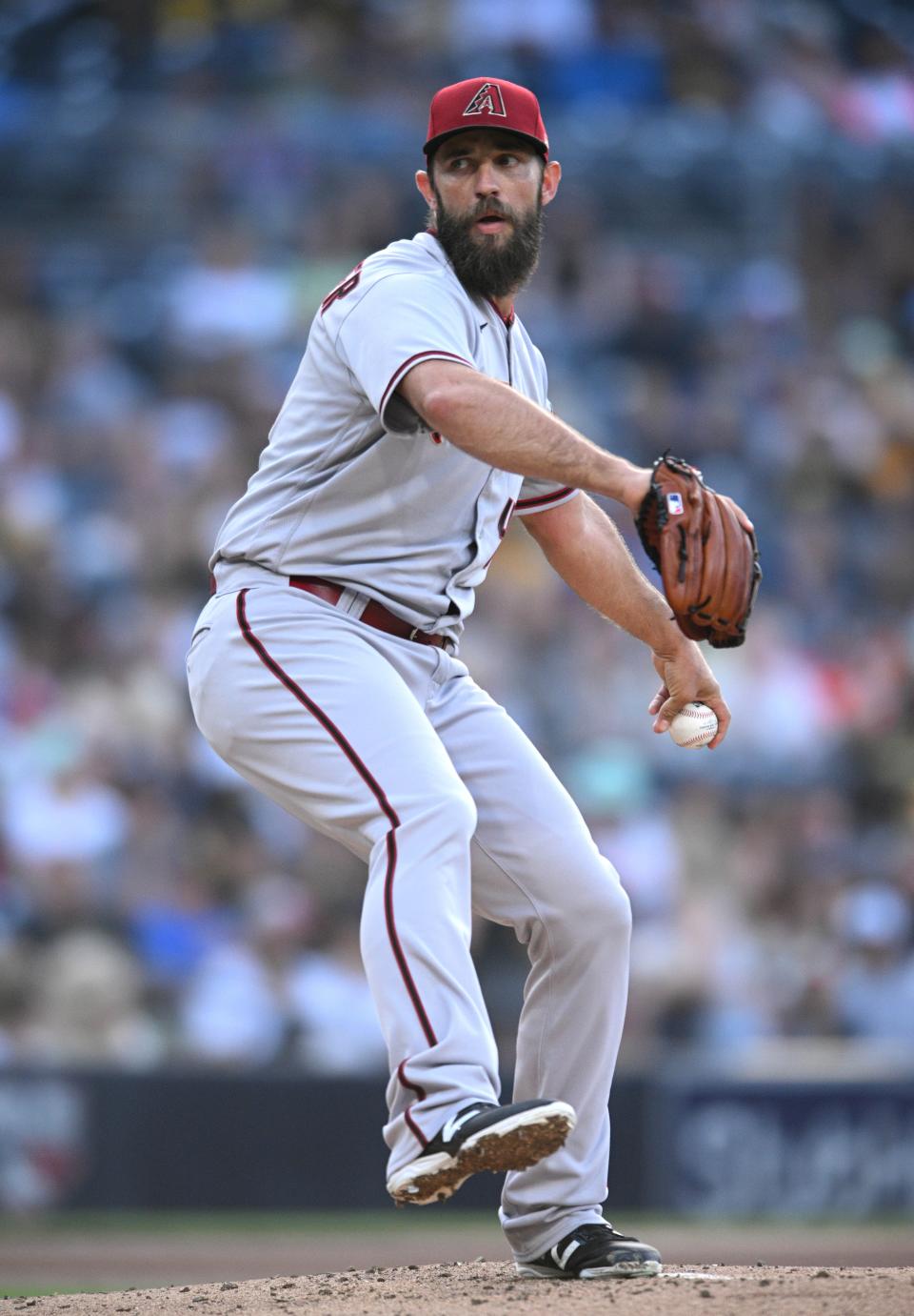 Jul 15, 2022; San Diego, California, USA; Arizona Diamondbacks starting pitcher Madison Bumgarner (40) throws a pitch against the San Diego Padres during the first inning at Petco Park.