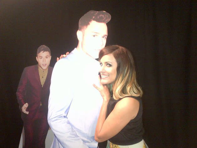 Celebrity photos: Caroline Flack and Olly Murs were confirmed this week as The Xtra Factor hosts for the upcoming series. Filming has started, but Caroline is alone until the live shows whilst Olly Murs tours America with One Direction. However, she found a cardboard cut-out of Olly and tweeted a photo of her with it, along with the caption: “Olly is still here!!!!!” [sic]