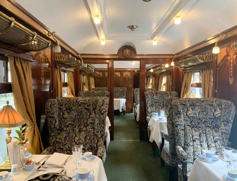 Inside the British Pullman train.