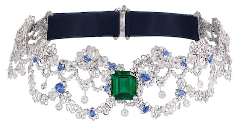 Dior white gold, diamond, emerald and blue spinel Dentelle Velours necklace