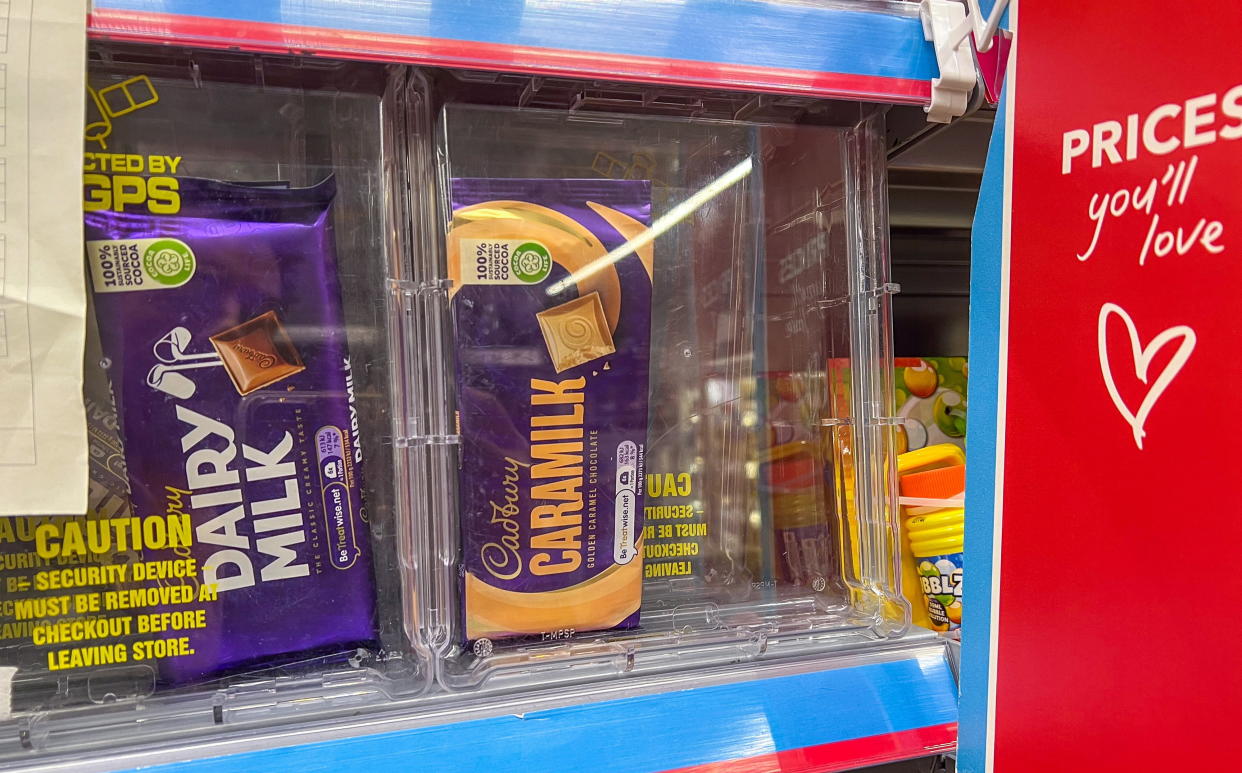 Products in security boxing at the Co-op on Milton Road in Cambridge. (SWNS)