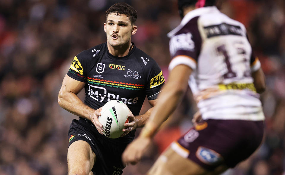 Nathan Cleary in action for the Panthers against the Broncos.