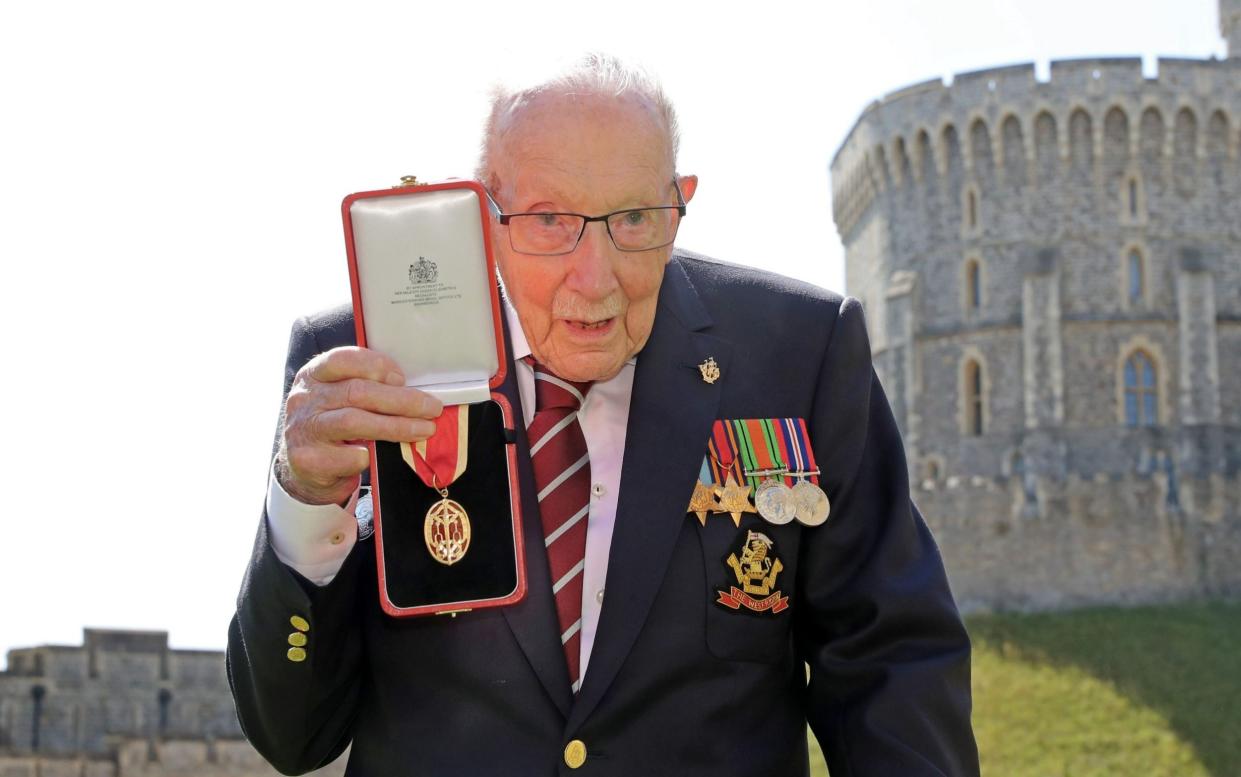 Captain Tom Moore at Windsor Castle after being knighted by the Queen - Chris Jackson/Pool/AFP/Getty 