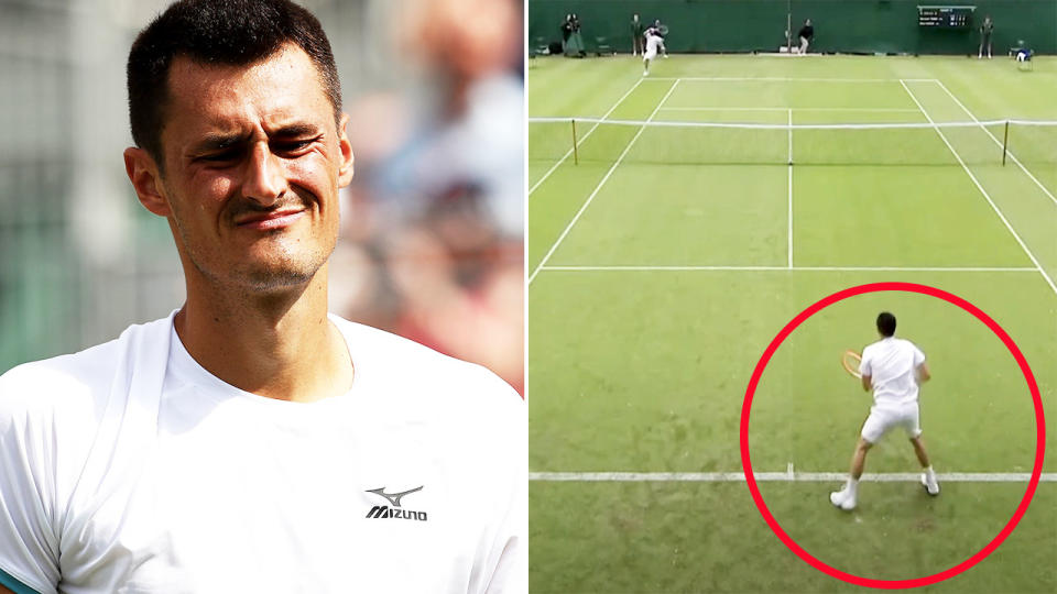 Bernard Tomic, pictured here crashing out of Wimbledon qualifying in the second round.