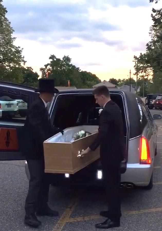 The teenager enlisted the help of her funeral director friends and a hearse. Photo: nj.com