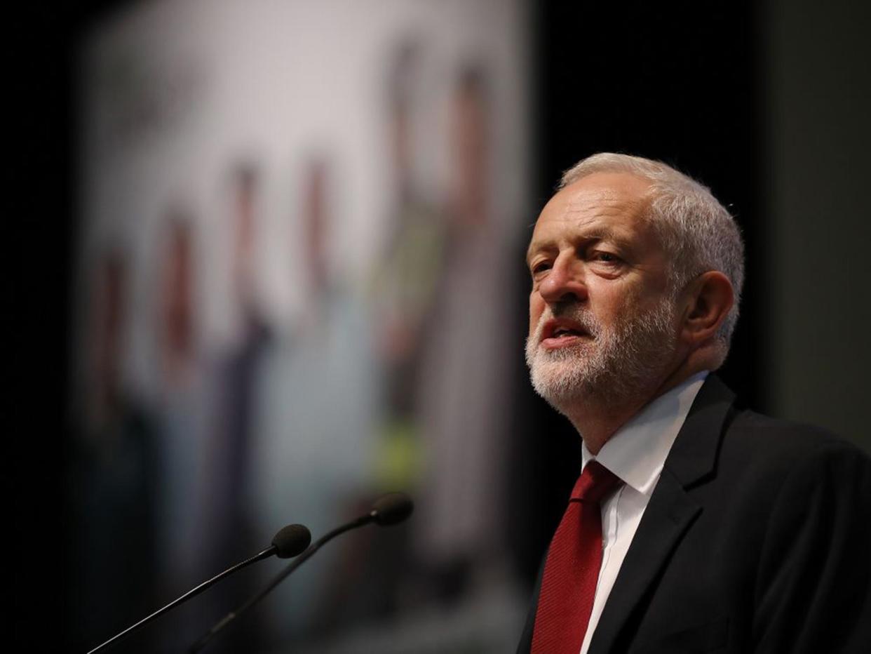 Labour leader Jeremy Corbyn speaks to delegates at the Unison Conference in Brighton: Getty