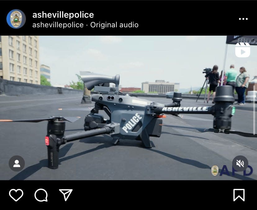 One of two drones used by Asheville Police Department and Asheville Police Department's new Drone Unit, as announced on APD's Instagram June 12, 2023. Since then, the unit has expanded to 10 drones.