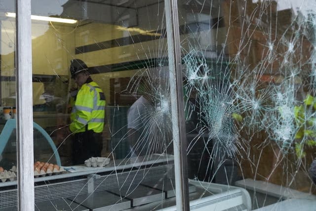 Damage to the shop window of a butcher's shop