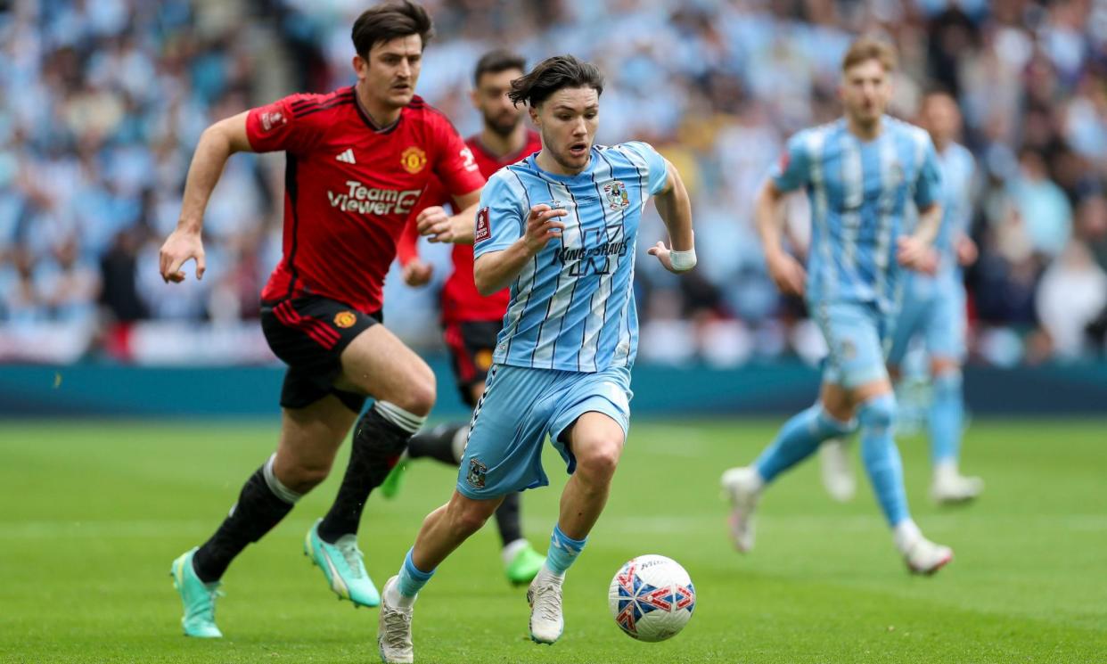 <span>Callum O'Hare in action for Coventry against Manchester United in this month’s FA Cup semi-final.</span><span>Photograph: Phil Duncan/Every Second Media/REX/Shutterstock</span>