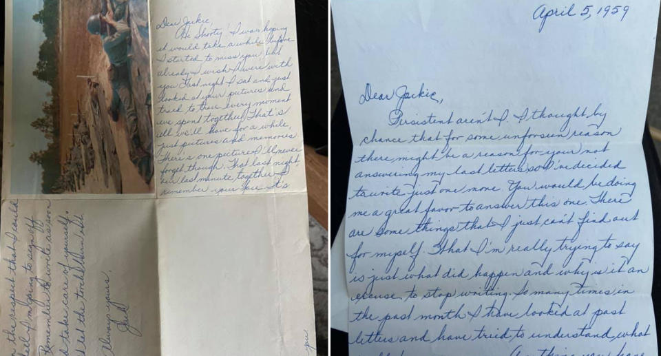 Pictured are letters which appear to be from November 1958 and April 1959.