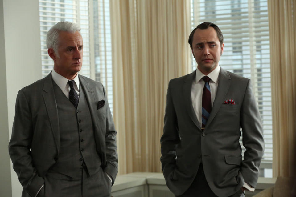Roger Sterling (John Slattery) and Pete Campbell (Vincent Kartheiser) in the "Mad Men" episode, "A Tale of Two Cities."