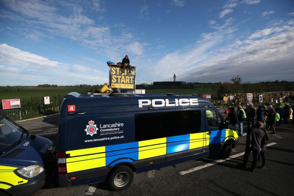 Fracking protesters outside energy firm Cuadrilla's site in Preston New Road, Little Plumpton, near Blackpool. (PA Wire/PA Images)