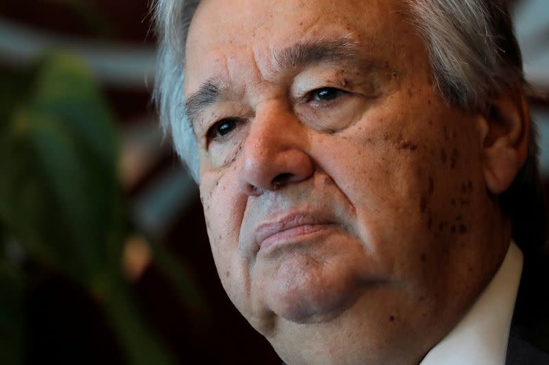 FILE PHOTO: United Nations Secretary-General Antonio Guterres during interview with Reuters at U.N. headquarters in New York