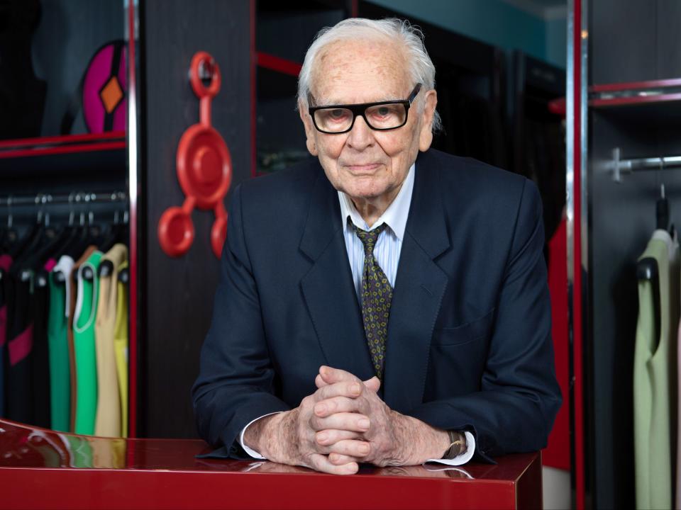 French designer Pierre Cardin poses in his store on 27 June 2019 in ParisBERTRAND GUAY/AFP via Getty Images