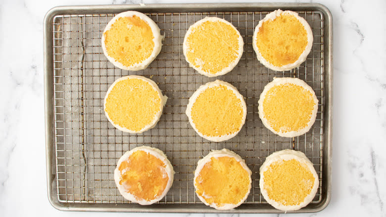 yellow cakes with frosted sides