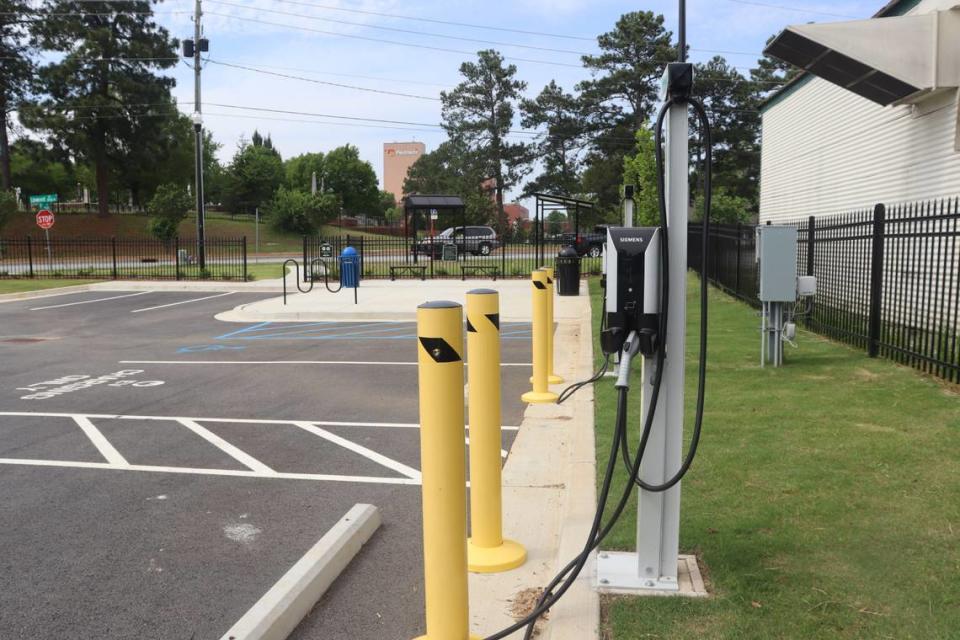Two, Level-2 charging spaces of the 28-space Linwood Park and Ride. The chargers can take anywhere from 1-8 hours to charge, depending on the capacity. 05/03/24