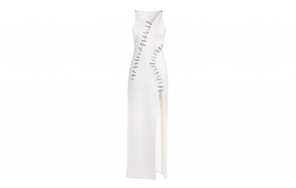 Versace Embellished Thigh Split Gown