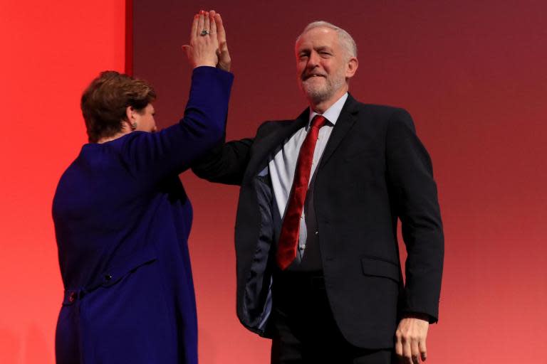 Jeremy Corbyn finally high fives Emily Thornberry successfully at Labour conference after awkward election night blunder