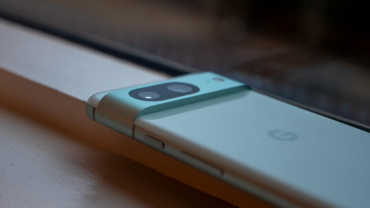  The mint colorway of the Google Pixel 8. 