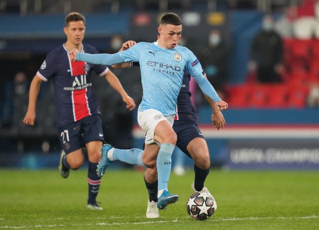 Phil Foden, centre, has produced his best on the big stage