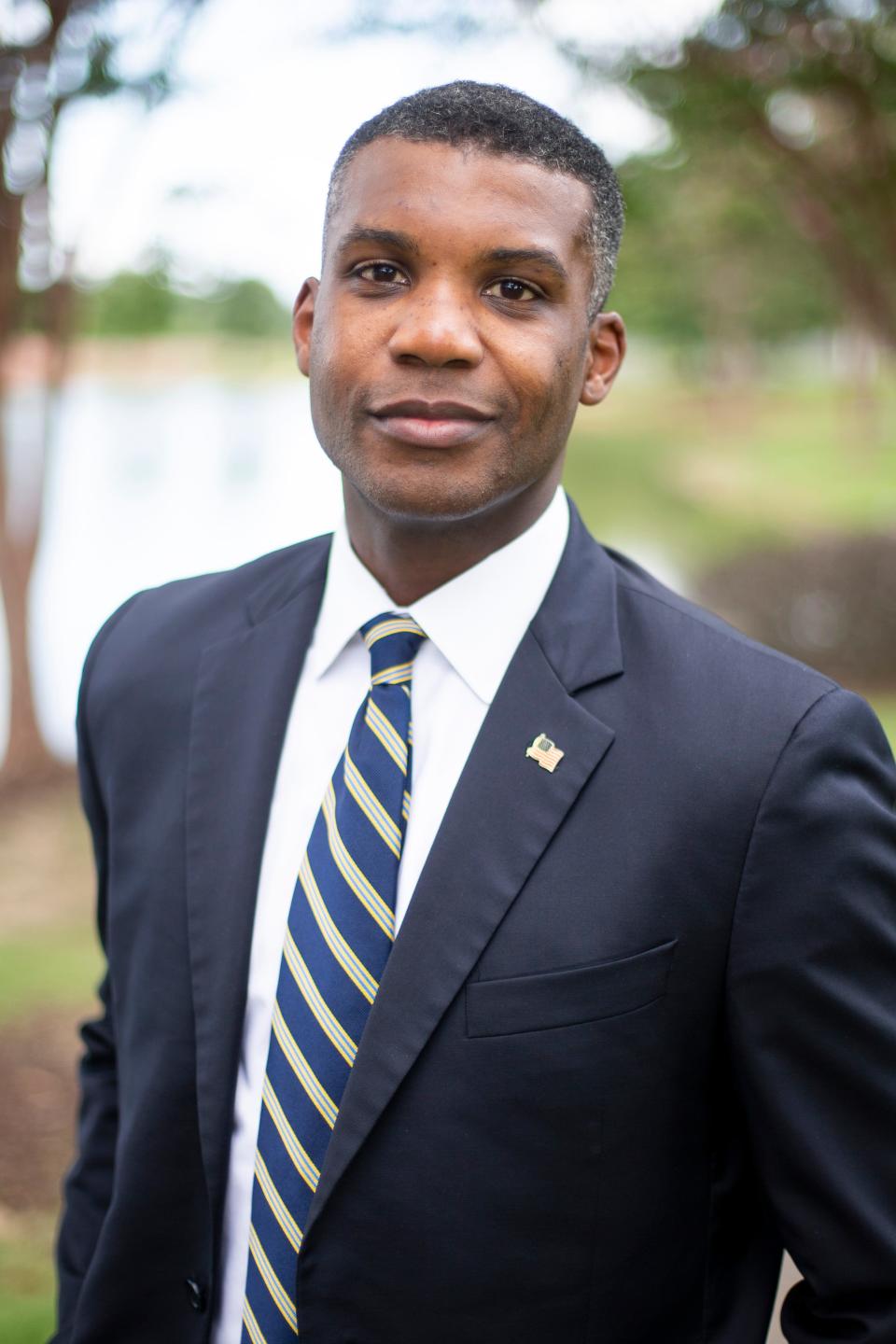 Rodney Hall, who was elected to the Mississippi House in District 20 last week after winning the Republican primary and facing no opponent in the general election, poses for a portrait in Jim Saucier Memorial Park next to M.R. Davis Southaven Public Library, which was a voting precinct in the election, in Southaven, Miss., on Thursday, August 17, 2023. Hall will become the first Black Republican member of the Mississippi House since 1894.