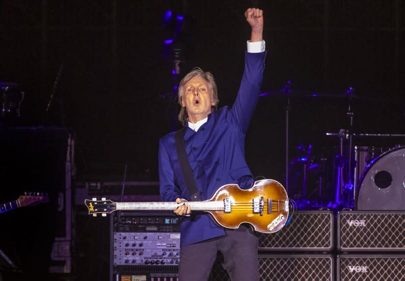 Inglewood, CA - May 13: Paul McCartney and his band in concert at SoFi Stadium Friday, May 13, 2022 in Inglewood, CA. (Brian van der Brug / Los Angeles Times)