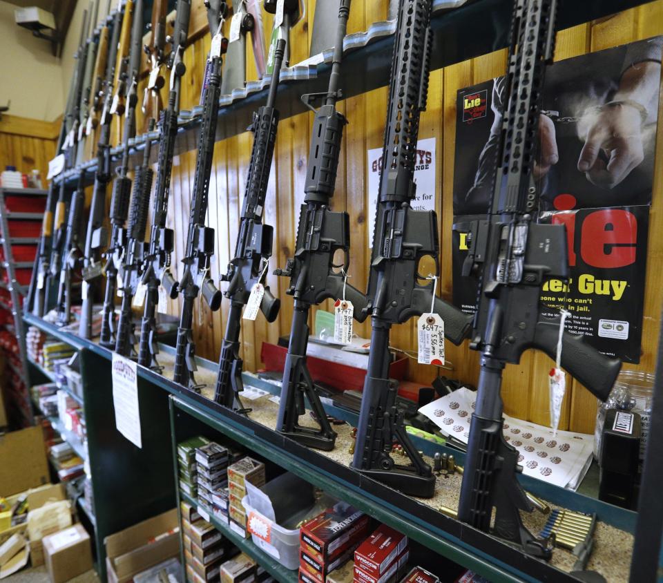 Semi-automatic AR-15 rifles for sale at&nbsp;a Utah gun store. Red flag laws are already being used in states to take guns from people deemed to be dangerous. (Photo: George Frey via Getty Images)