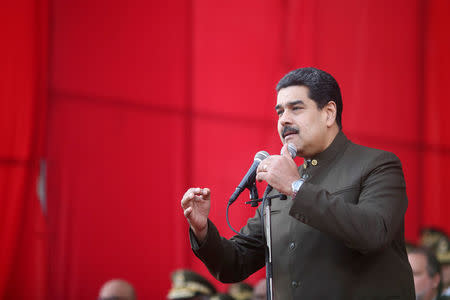 Venezuela's President Nicolas Maduro attends a military parade for the transmission of National Guard command in Caracas, Venezuela January 16, 2018. Picture taken January 16, 2018. Miraflores Palace/Handout via REUTERS