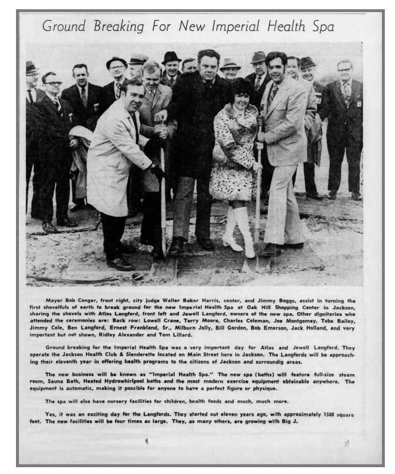 Jewell Langford breaks ground for her business New Imperial Health Spa in in Jackson, Tennessee, 1972.