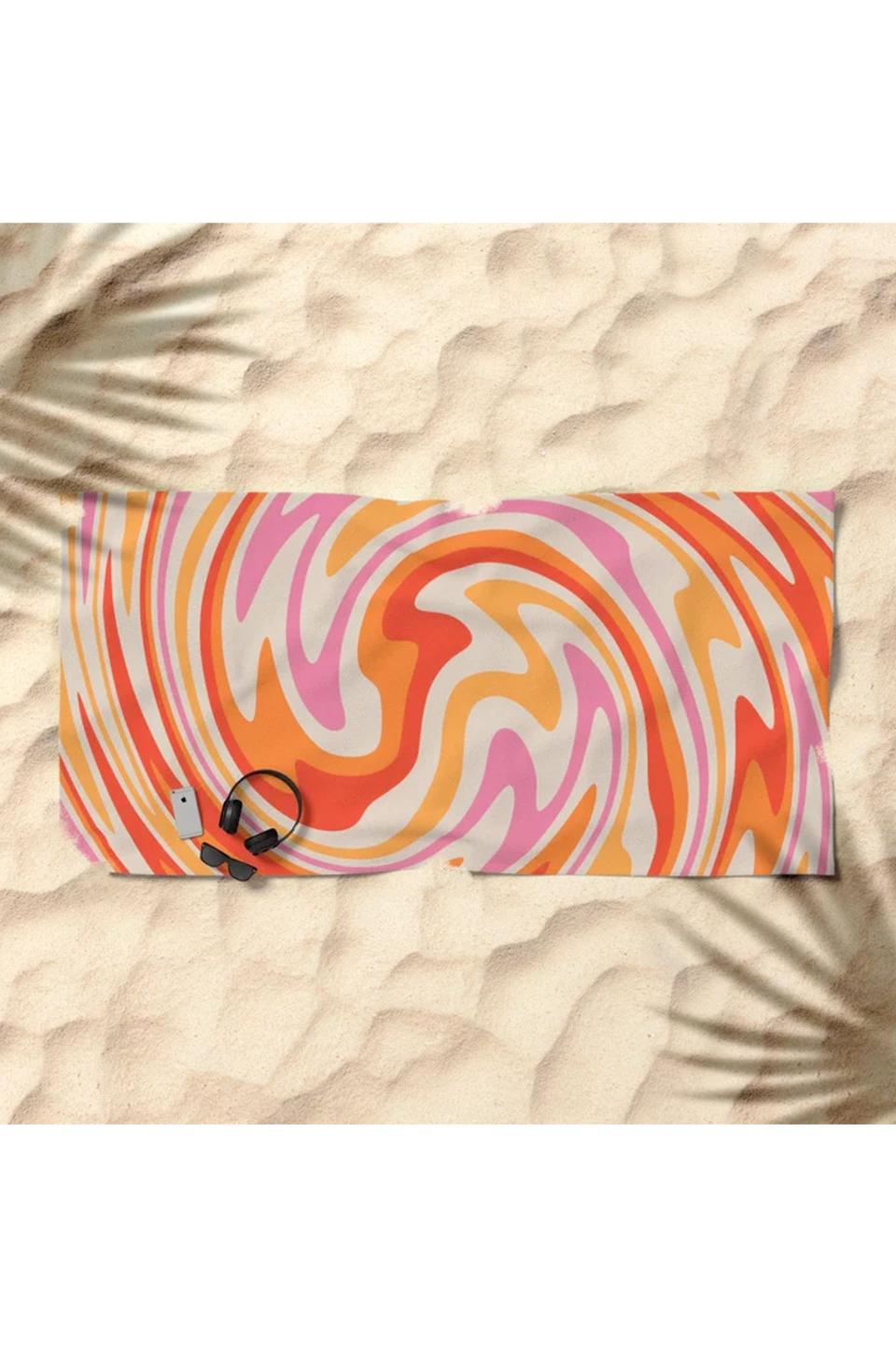 13) 70s Retro Swirl Color Abstract Beach Towel