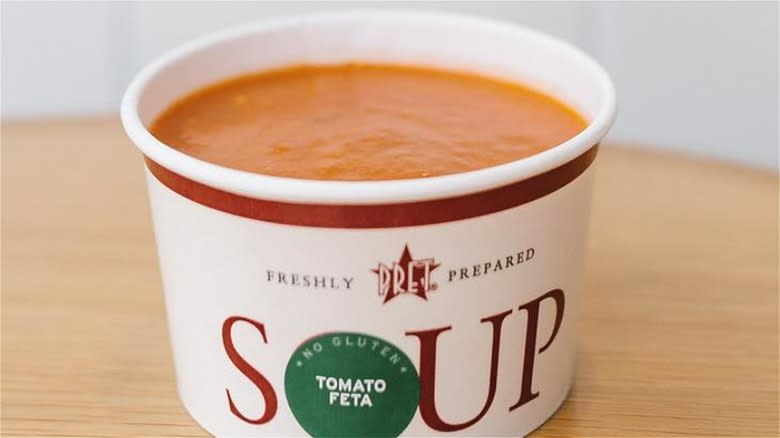 Tomato soup in paper cup